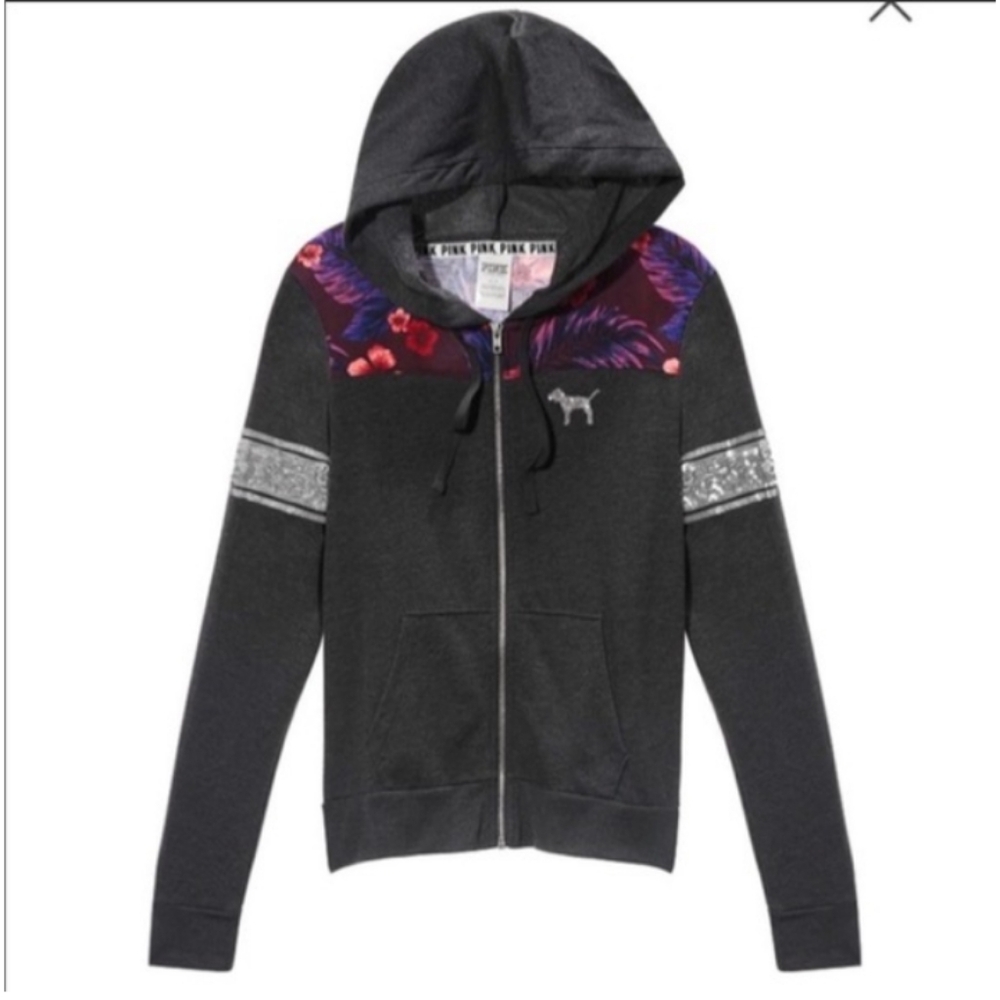 PINK VS Sequin Floral Full Zip Hoodie